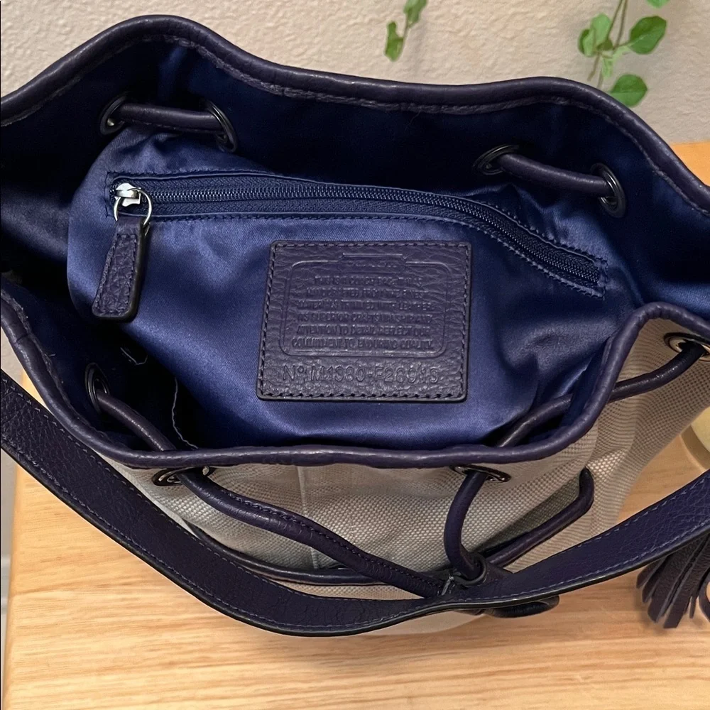 Coach Cream Navy Blue Drawstring Shoulder Bag